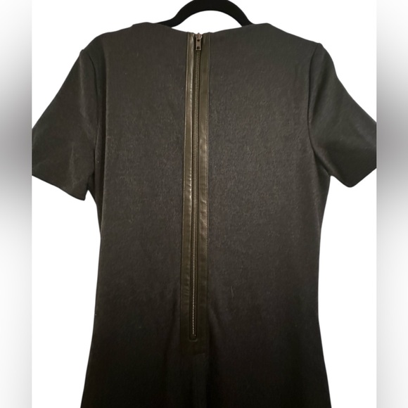 Helmut Lang Midnight Blue Draped Midi Dress 100% Wool with Leather Trim size L - Picture 3 of 8